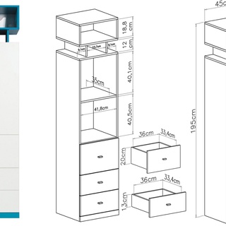 regał 45 z drzwiami szufladami Mobi 04 słupek bieliźniarka dla dzieci
