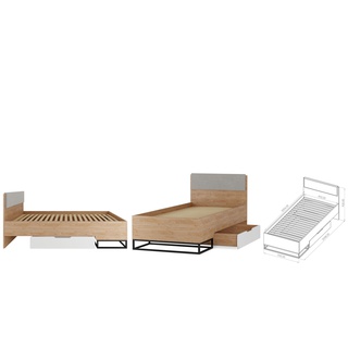 zestaw mebli dla ucznia młodzieży dzieci Landro 2 biurko łóżko szafa na nóżkach biały / hikora do pokoju biura