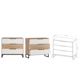 zestaw mebli pokojowych sypialnianych Landro 7 pojedyncze łóżko komoda na nóżkach biały / hikora do pokoju sypialni