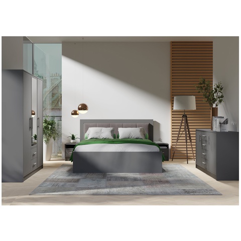 zestaw mebli Smart F komplet komoda szafki nocne łóżko szafa z lustrem artisan / szary antracyt / sonoma biały do sypialni