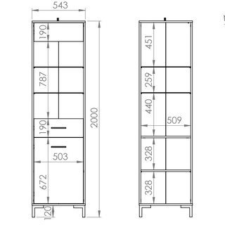 witryna 55 na nóżkach loft Nevio 18 słupek regał zamykany przeszklony