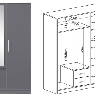 szafa 150 z lustrem półkami szufladą Smart SRL2 duża ubraniowa szara