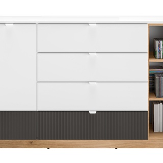 komoda 138 z szufladami półkami frezowana Torino 06 nowoczesna szafka duża biała dąb castello grafit do pokoju sypialni biura