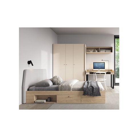 zestaw mebli młodzieżowych dzieci Alessio A nowoczesne biurko łóżko szafa komplet eukaliptus beż dąb do pokoju sypialni