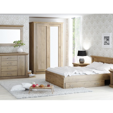 zestaw mebli  sypialnianych Antica 1 łóżko komoda szafa z lustrem przesuwna komplet do sypialni pokoju