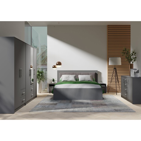 zestaw mebli Smart 6 łóżko komoda szafa z lustrem szufladami komplet artisan / szary antracyt / sonoma biały do sypialni