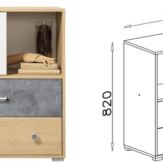 komoda 90 z szufladmi Step 06 szafka młodzieżowa dla dzieci dąb biszkoptowy + biały + beton do pokoju sypialni biura