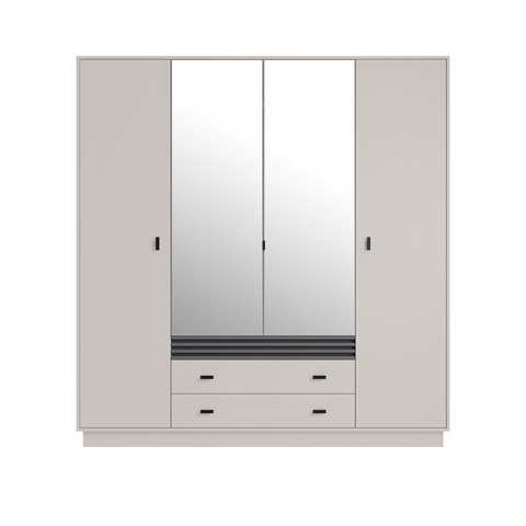 Szafa 200 uchylna z lustrem ALLMO 16 czterodrzwiowa szuflady półki