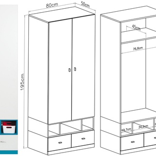 szafa 80 z szufladami Mobi 02 dwudrzwiowa młodzieżowa dla dzieci