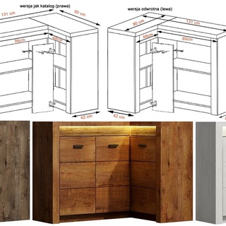 komoda 131 narożna Indiana 15 duża rogowa szafka trzydrzwiowa