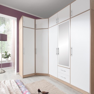 szafa 95 narożna rogowa Smart SR4 z półkami drążkiem sonoma + biały do pokoju sypialni przedpokoju