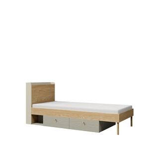 łóżko 90x200 z szufladami Yuki 13 L/P 90 pojedyncze jednoosobowe młodzieżowe szarobeżowy dąb eukaliptus koral do pokoju sypialni