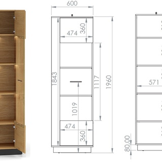 zestaw mebli loft podświetlony Modesto 7 witryna z oświetleniem komplet dąb stylowy + czarny do pokoju salonu