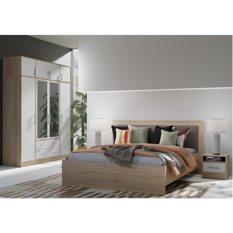 zestaw mebli Smart H sypialnia komplet łóżko szafa z lustrem szafki nocne artisan / szary antracyt / sonoma biały do sypialni