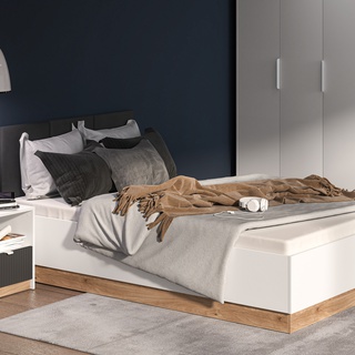 łóżko 120x200 z tapicerowanym zagłówkiem Torino 1202 młodzieżowe duże 120 szerokie Biały dąb castello grafit do pokoju sypialni