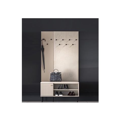zestaw mebli garderoba Sophie N nowoczesna szafka z siedziskiem panele z wieszakami cashmer kaszmir do przedpokoju korytarza