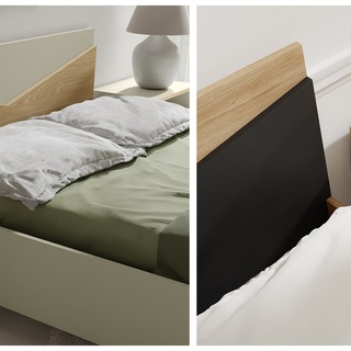 zestaw mebli sypialnia Aston 2 łóżko komoda szafa komplet dąb szarobeżowy czarny do sypialni