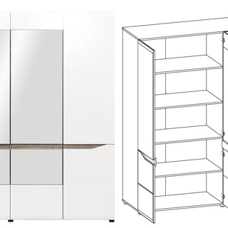 szafa 198 ,5 czterodrzwiowa z lustrem Lionel 10 duża szeroka w połysku