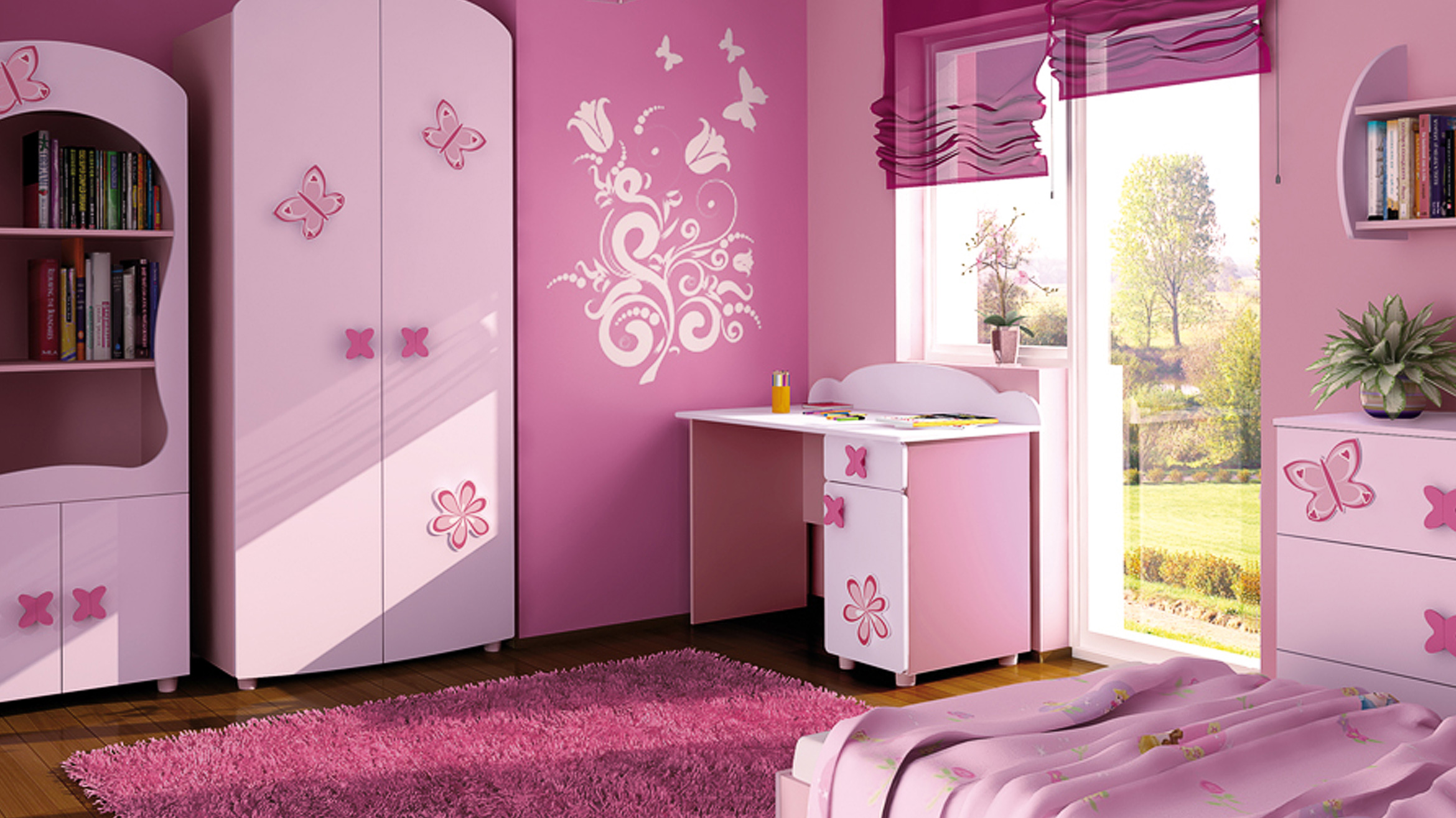 Розовая мебель для девочки в спальню