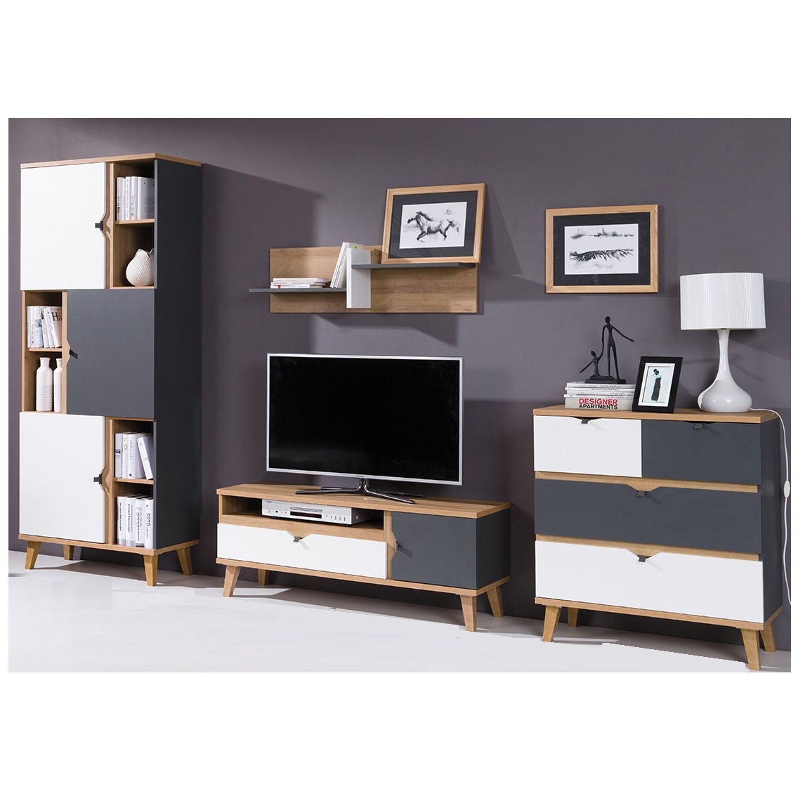 zestaw na nóżkach komplet Memone 14 rtv komoda regał meblościanka